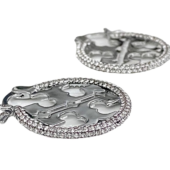 NEW Tory Burch SILVER PAVE Miller Hoop Earrings $305 - Picture 7 of 7
